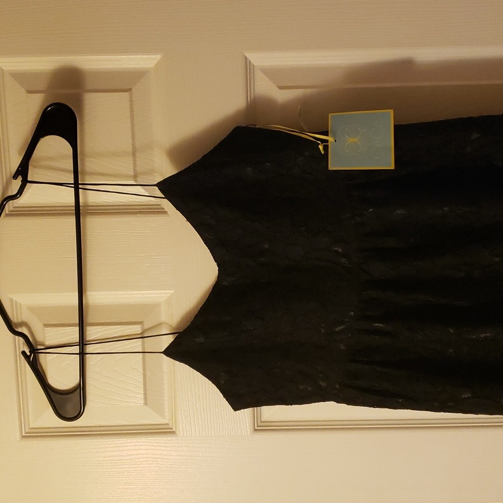 CeCe Womens Fit & Flare Spaghetti Straps Midi Lace High Waist Zip Up Black NWT